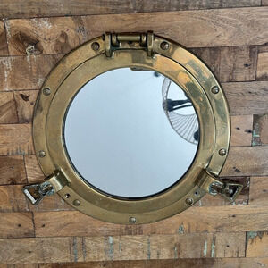 Nanco Vintage Style Nautical Brass Porthole Mirror 11.5 in Maritime Themed